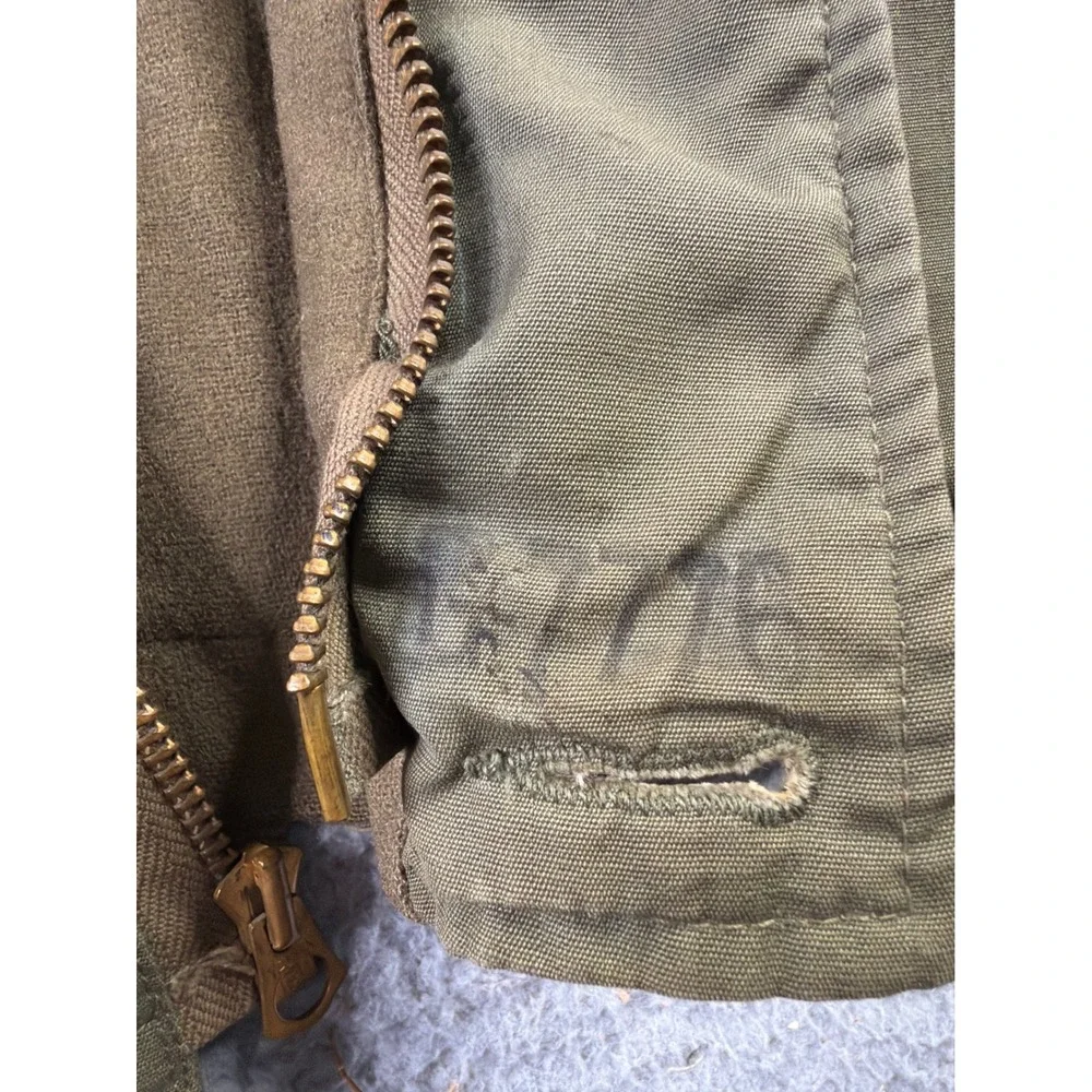 VTG WWII USN N-4 Navy Deck Jacket OD Green Talon Zip Coat Liner Stenciled Mens L